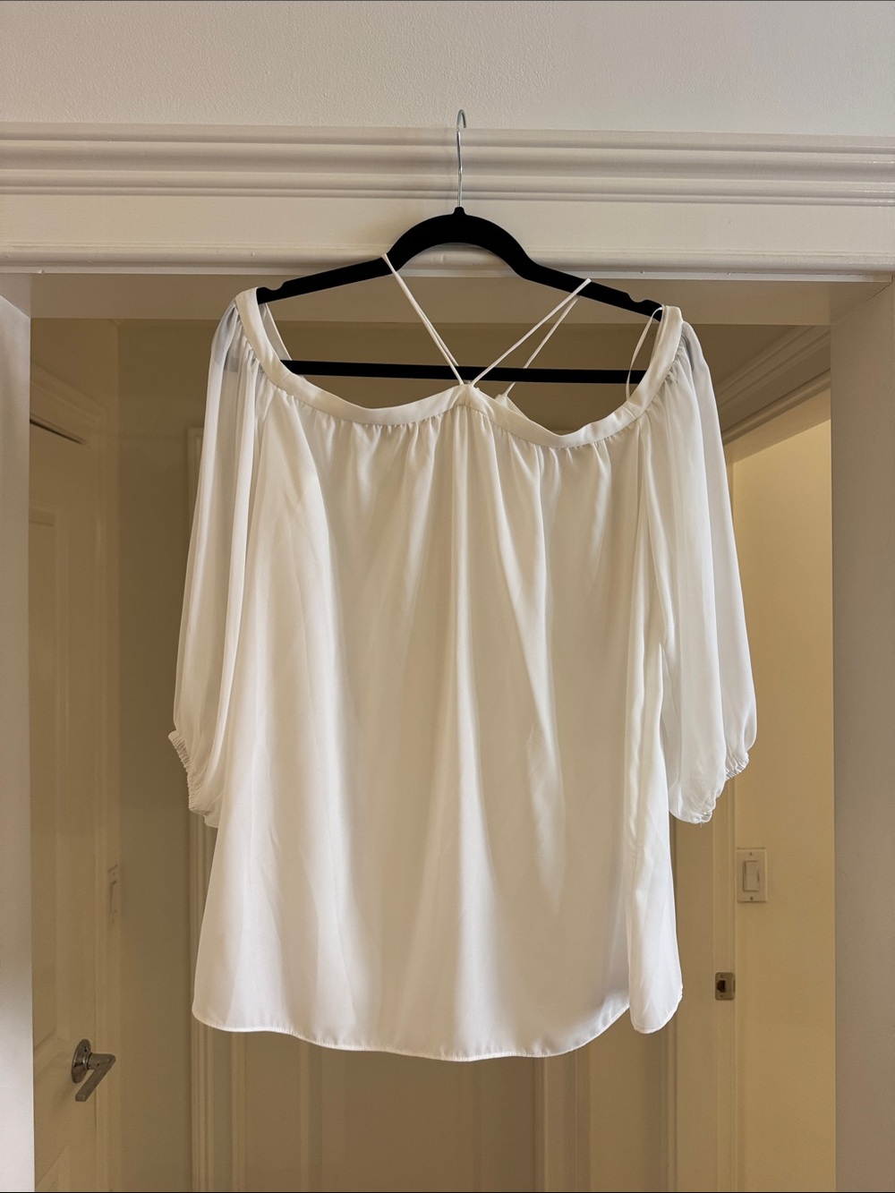 1. State White Off-Shoulder Blouse with Crisscross Straps